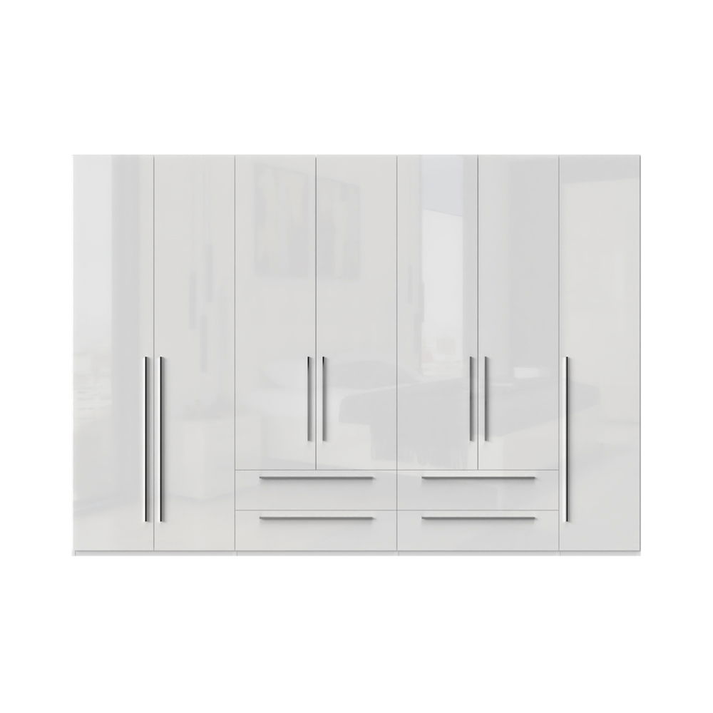 Dulap din pal si MDF, cu 7 usi si 4 sertare, Piano P74/PN Alb, l317xA56xH224 cm