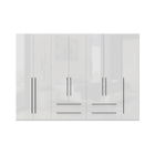 Dulap din pal si MDF, cu 7 usi si 4 sertare, Piano P74/PN Alb, l317xA56xH224 cm