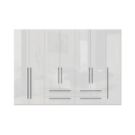 Dulap din pal si MDF, cu 7 usi si 4 sertare, Piano P74/PN Alb, l317xA56xH224 cm