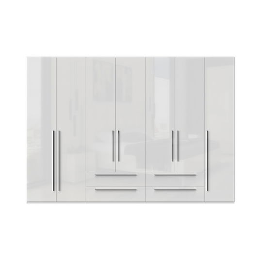 Dulap din pal si MDF, cu 7 usi si 4 sertare, Piano P74/PN Alb, l317xA56xH224 cm