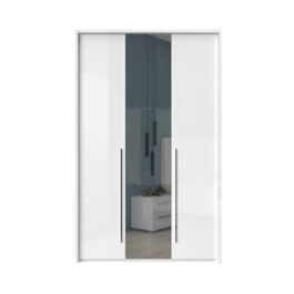 Dulap din pal si MDF, cu 3 usi si oglinda, Piano Stripes P3A-1OG/PN Alb, l142xA60xH226 cm