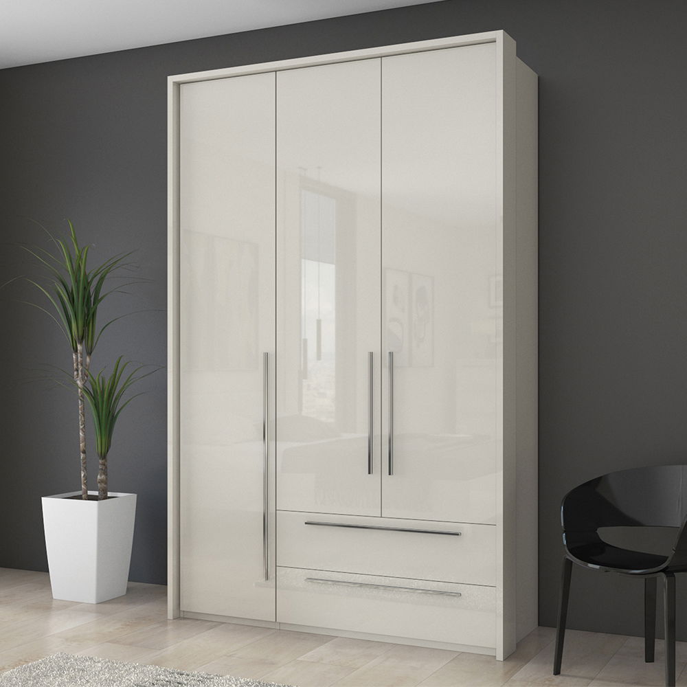 Dulap din pal si MDF, cu 3 usi si 2 sertare, Piano Stripes P32A/PN Bej, l142xA60xH226 cm