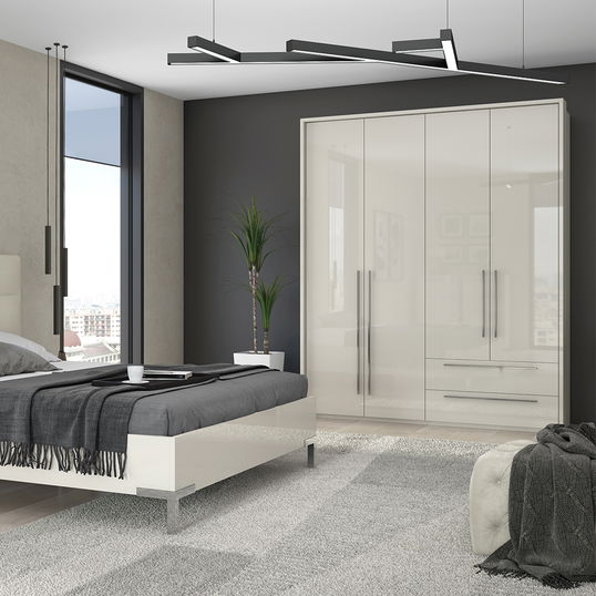 Dulap din pal si MDF, cu 4 usi si 2 sertare, Piano Stripes P42A-2/PN Bej, l187xA60xH226 cm