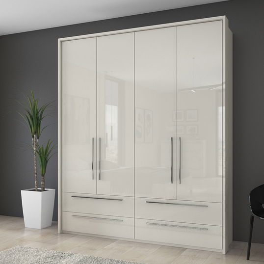Dulap din pal si MDF, cu 4 usi si 4 sertare, Piano Stripes P44A/PN Bej, l187xA60xH226 cm