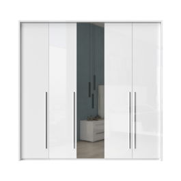 Dulap din pal si MDF, cu 5 usi si oglinda, Piano Stripes P5A-1OG/PN Alb, l232xA60xH226 cm
