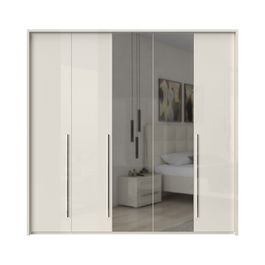 Dulap din pal si MDF, cu 5 usi si oglinda, Piano Stripes P5A-2OG/PN Bej, l232xA60xH226 cm