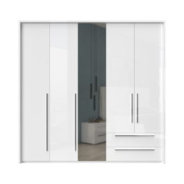 Dulap din pal si MDF, cu 5 usi, 2 sertare si oglinda, Piano Stripes P52A-1OG/PN Alb, l232xA60xH226 cm