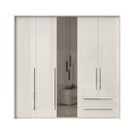 Dulap din pal si MDF, cu 5 usi, 2 sertare si oglinda, Piano Stripes P52A-1OG/PN Bej, l232xA60xH226 cm
