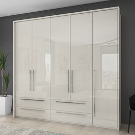 Dulap din pal si MDF, cu 5 usi si 4 sertare, Piano Stripes P54A/PN Bej, l232xA60xH226 cm