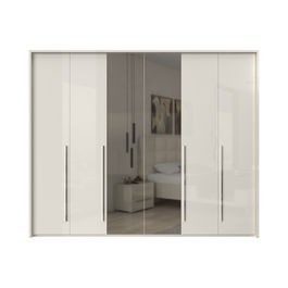 Dulap din pal si MDF, cu 6 usi si oglinda, Piano Stripes P6A-2OG/PN Bej, l277xA60xH226 cm
