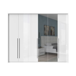 Dulap din pal si MDF, cu 6 usi si oglinda, Piano Stripes P6A-2OG-2/PN Alb, l277xA60xH226 cm