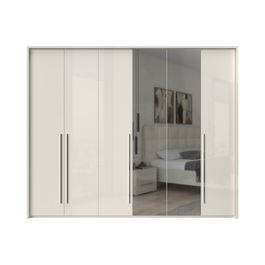 Dulap din pal si MDF, cu 6 usi si oglinda, Piano Stripes P6A-2OG-2/PN Bej, l277xA60xH226 cm
