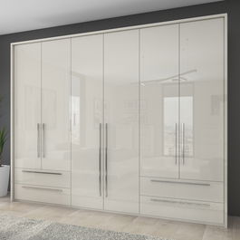 Dulap din pal si MDF, cu 6 usi si 4 sertare, Piano Stripes P64A-2/PN Bej, l277xA60xH226 cm
