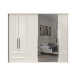 Dulap din pal si MDF, cu 6 usi, 2 sertare si oglinda, Piano Stripes P62A-2OG/PN Bej, l277xA60xH226 cm