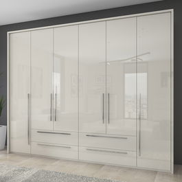 Dulap din pal si MDF, cu 6 usi si 4 sertare, Piano Stripes P64A/PN Bej, l277xA60xH226 cm