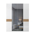 Dulap din pal si MDF, cu 4 usi si oglinda, Avis P4-2OG-2/AV Alb / Nuc Pacific, l182xA56xH224 cm