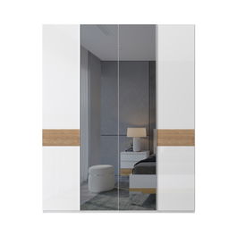 Dulap din pal si MDF, cu 4 usi si oglinda, Avis P4-2OG/AV Alb / Nuc Pacific, l182xA56xH224 cm