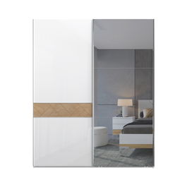 Dulap din pal si MDF, cu 2 usi glisante si oglinda, Avis PK181-OG/AV Small Alb / Nuc Pacific, l182xA61xH224 cm