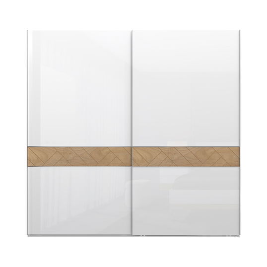 Dulap din pal si MDF, cu 2 usi glisante, Avis PK231/AV Medium Alb / Nuc Pacific, l230xA61xH224 cm