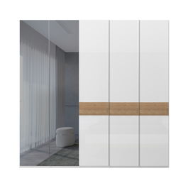 Dulap din pal si MDF, cu 5 usi si oglinda, Avis P5-2OG/AV Alb / Nuc Pacific, l227xA56xH224 cm