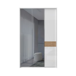 Dulap din pal si MDF, cu 3 usi si oglinda, Avis Stripes P3A-2OG/AV Alb / Nuc Pacific, l142xA60xH227 cm