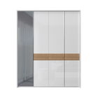 Dulap din pal si MDF, cu 4 usi si oglinda, Avis Stripes P4A-1OG/AV Alb / Nuc Pacific, l187xA60xH227 cm