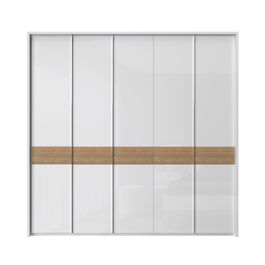 Dulap din pal si MDF, cu 5 usi, Avis Stripes P5A/AV Alb / Nuc Pacific, l232xA60xH227 cm