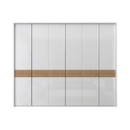 Dulap din pal si MDF, cu 6 usi, Avis Stripes P6A/AV Alb / Nuc Pacific, l277xA60xH227 cm