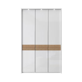 Dulap din pal si MDF, cu 3 usi si LED inclus, Avis Stripes P3B/AV Alb / Nuc Pacific, l142xA60xH227 cm