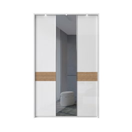 Dulap din pal si MDF, cu 3 usi, oglinda si LED inclus, Avis Stripes P3B-1OG/AV Alb / Nuc Pacific, l142xA60xH227 cm