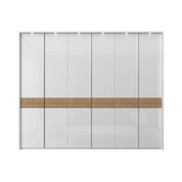 Dulap din pal si MDF, cu 6 usi si LED inclus, Avis Stripes P6B/AV Alb / Nuc Pacific, l277xA60xH227 cm