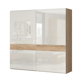 Dulap din pal si MDF, cu 2 usi glisante, Gala Medium PK231/GL Bej / Nuc Pacific, l230xA61xH224 cm