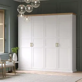 Dulap din pal si MDF, cu 5 usi, Tara Large P5/TA Alb Mat / Nuc Pacific, l291xA59xH227 cm