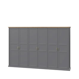 Dulap din pal si MDF, cu 6 usi, Tara Extra Large P6/TA Grafit / Nuc Pacific, l346xA59xH227 cm