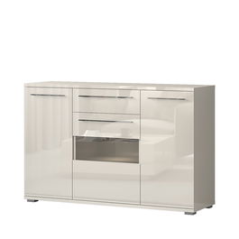 Comoda cu vitrina din pal si MDF, cu 1 sertar, 3 usi si LED inclus, Piano K150V-3KS1F/PN Bej, l150xA45xH97 cm