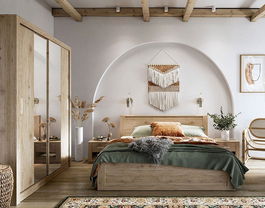 Set Mobila Dormitor din pal, cu pat 200 x 180 cm, 4 piese Idea Stejar San Remo