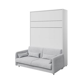 Set Canapea Fixa, 3 Locuri, BC19 Gri Deschis, l184xA93xH74 cm + Pat rabatabil pe perete cu tablie tapitata Bed Concept Vertical Alb Mat, 200 x 160 cm