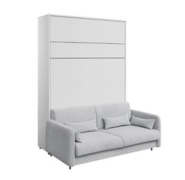 Set Canapea Fixa, 2 Locuri, BC18 Gri Deschis, l164xA93xH74 cm + Pat rabatabil pe perete cu tablie tapitata Bed Concept Vertical Alb Mat, 200 x 140 cm