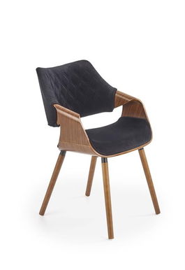 Scaun din pal tapitat cu stofa si picioare de lemn, Kai-396 Velvet Negru / Nuc, l56xA55xH77 cm
