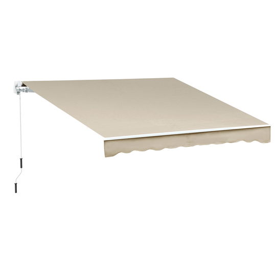 Outsunny Perdea de Soare Copertina retractabila Manuala de Perete in Poliester Impermeabila, Bej, 4x2.5m