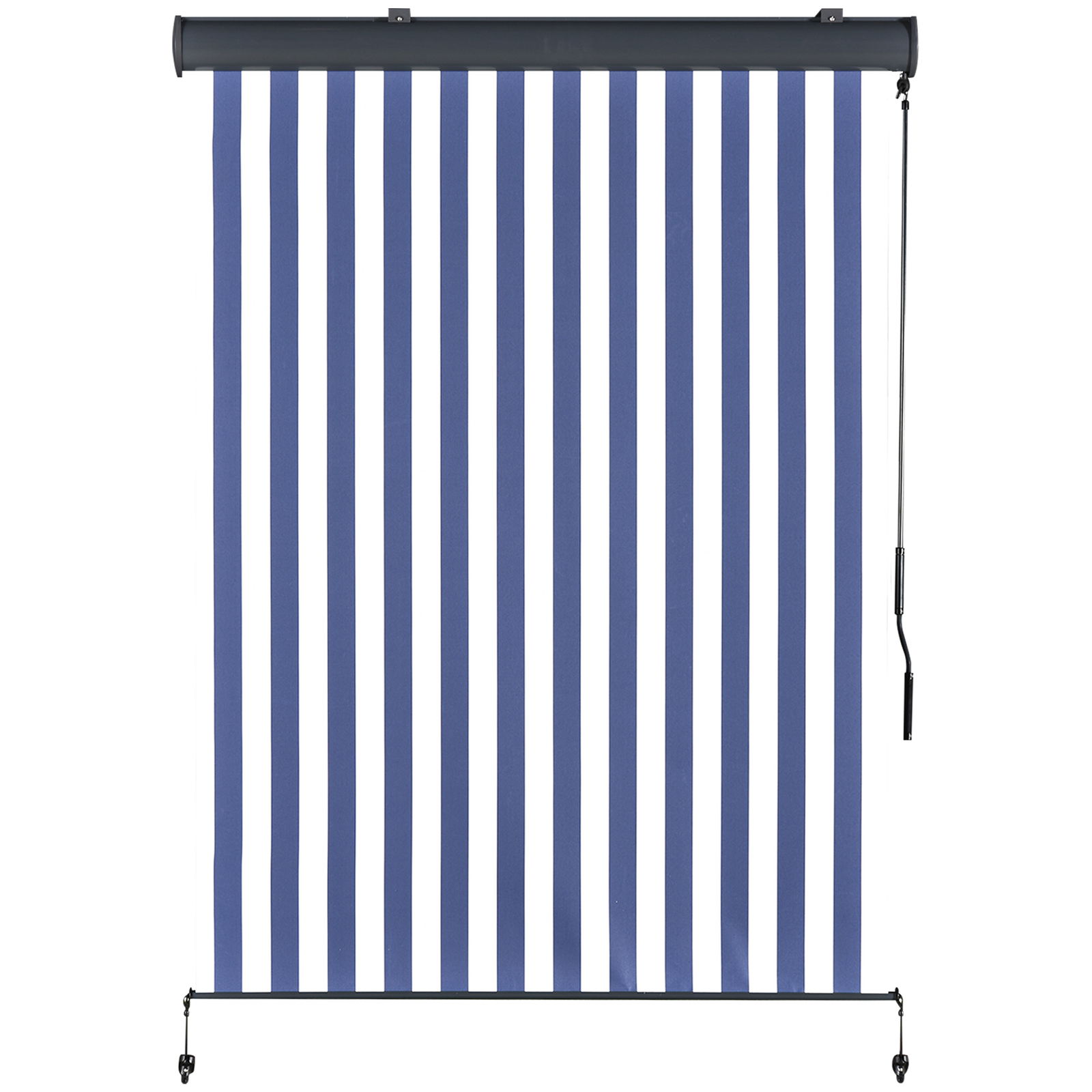 Outsunny Copertina Retractabila tip Rulou de Exterior, Impermeabila, Functioneaza cu Manivela. Culoare Alba si Albastra 250 x 200 cm