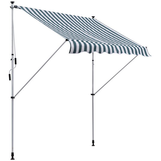 Outsunny Copertina pentru soare pentru exterior tip rulou cu manivela, cadru telescopic si unghi reglabil, alb si verde, 200x150cm