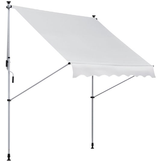 Outsunny Copertina pentru soare pentru exterior tip rulou cu manivela, cadru telescopic si unghi reglabil, alb, 200x150cm