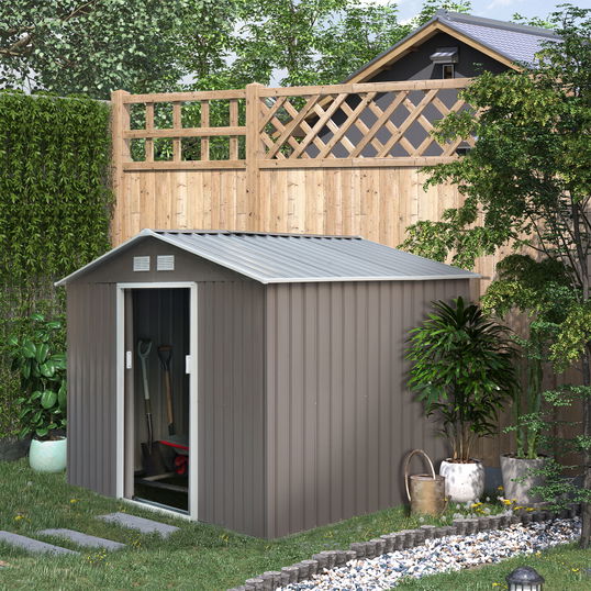 Outsunny magazie scule si unelte, casuta de gradina din fier, sopron pentru exterior 277x191x192 cm | AOSOM RO