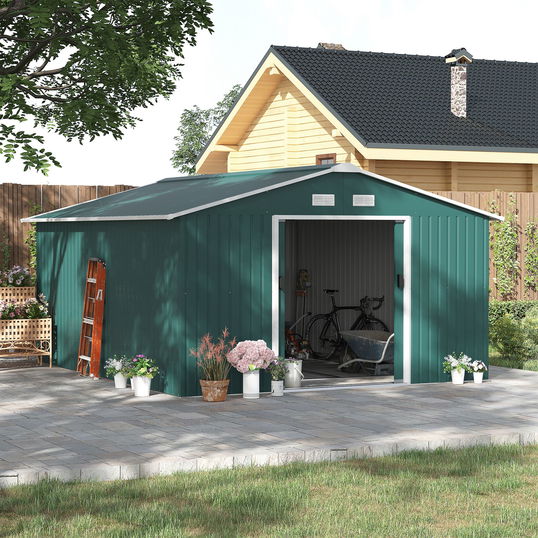 Outsunny Magazie Unelte din Otel Galvanizat, Anti Rugina 3.4 x 3.86 x 2 m, Verde | Aosom Ro