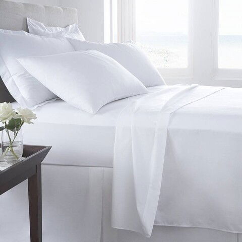 Lenjerie de pat pentru doua persoane, King Size, Boutique Percale, 4 piese, amestec bumbac, TC 200, 130 gr/mp, alb