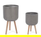 Set ghivece 2 piese Modern, Bizzotto, Ø37 x 61 cm, fibra de sticla/fag, grej