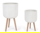Set ghivece 2 piese Modern, Bizzotto, Ø37 x 61 cm, fibra de sticla/fag, alb