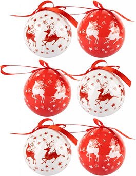 Set de 6 globuri ABXMAS, spuma, alb/rosu, 8 cm