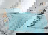 Cuvertura de pat, Saheser, 115 - Turquoise, 180x240 cm, 100% bumbac, 340 gr/m², turcoaz